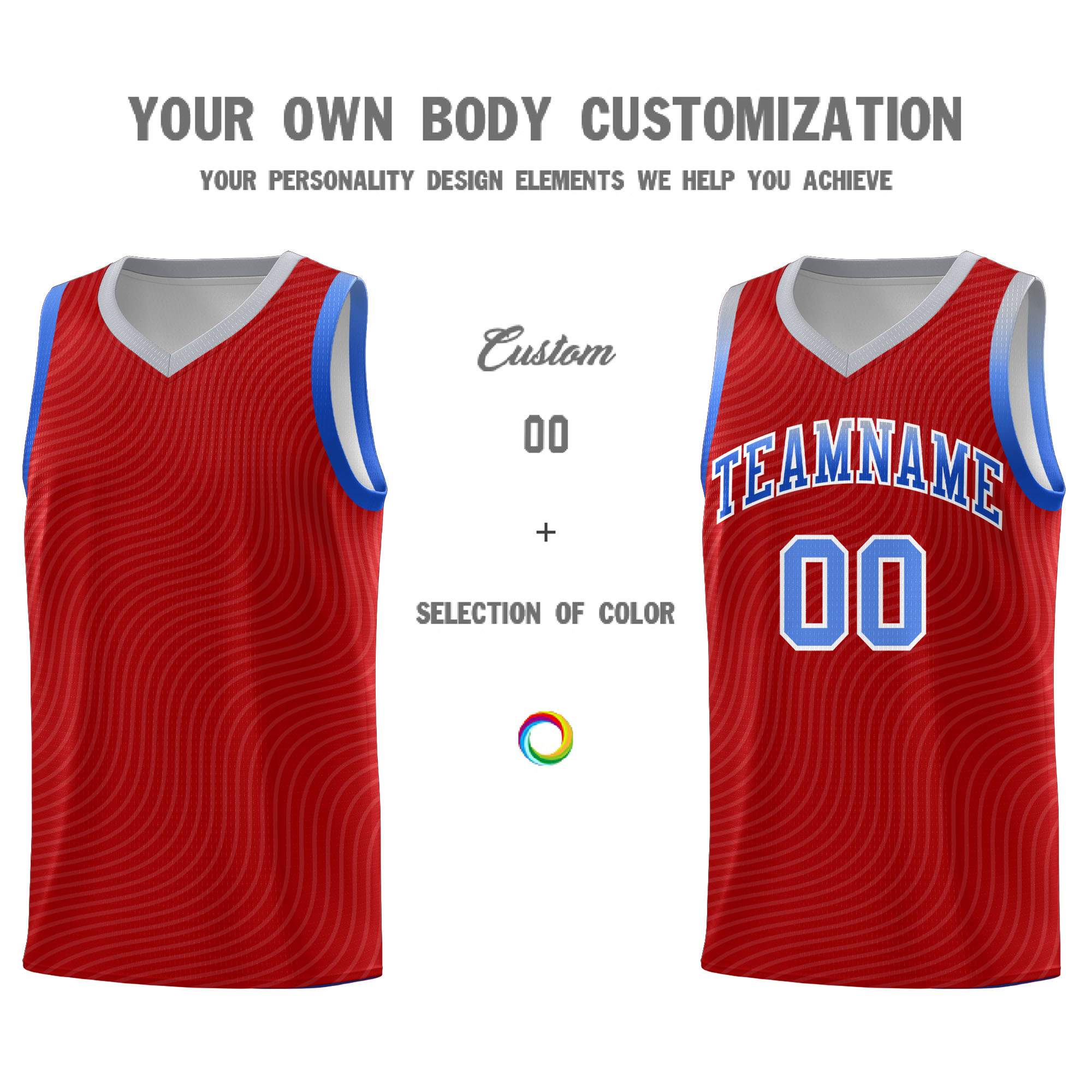 Custom Red Gray Wave Pattern Sports Uniform Basketball Jersey