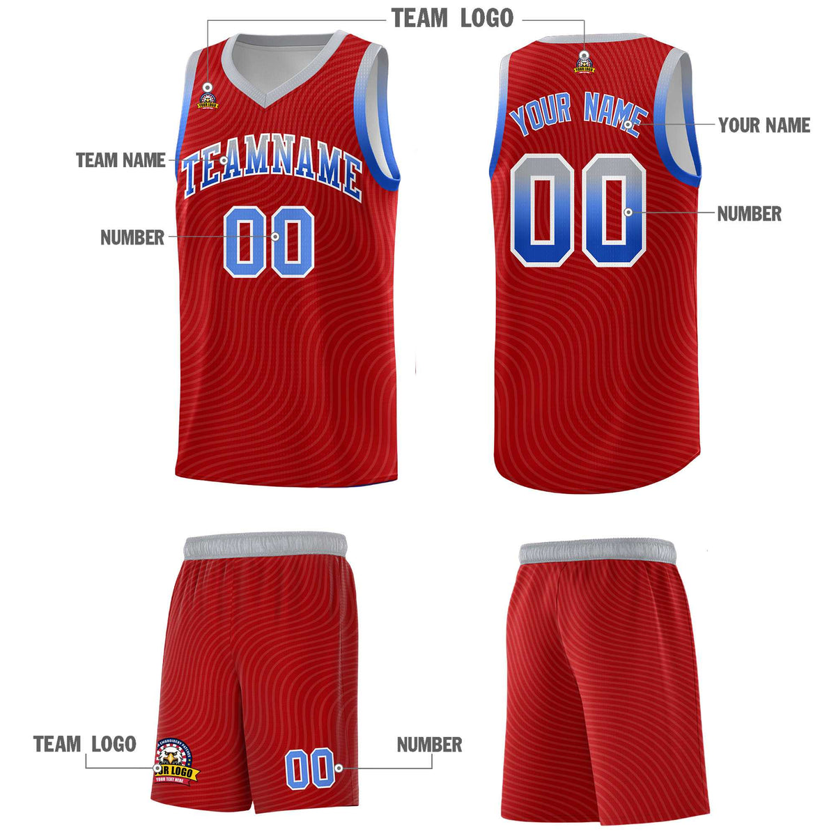 Custom Red Gray Wave Pattern Sports Uniform Basketball Jersey