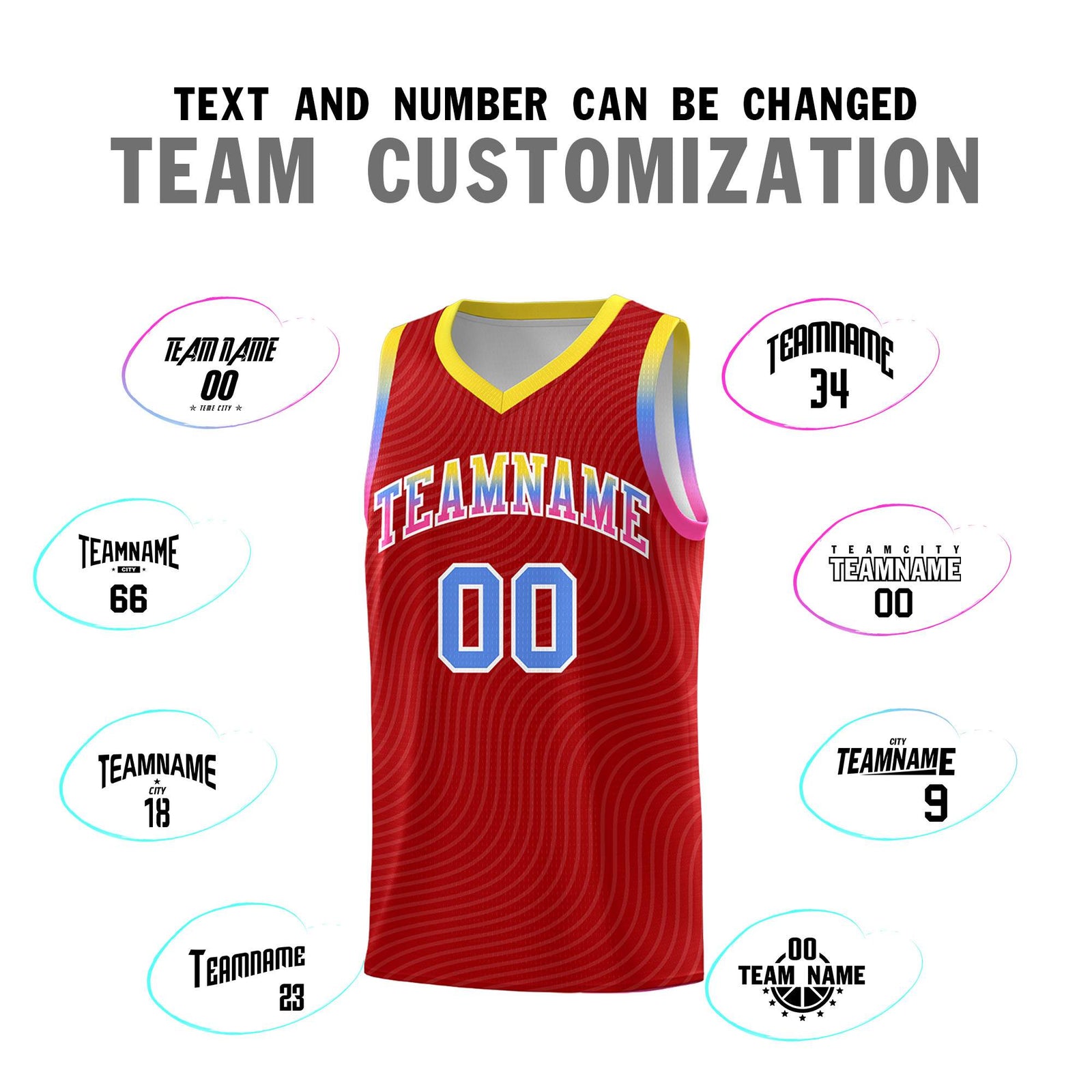 Custom Red Gold Wave Pattern Sports Uniform Basketball Jersey