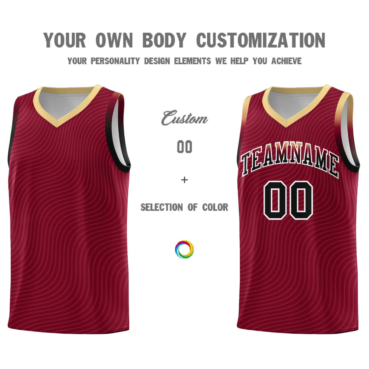 Custom Crimson Khaki Wave Pattern Sports Uniform Basketball Jersey