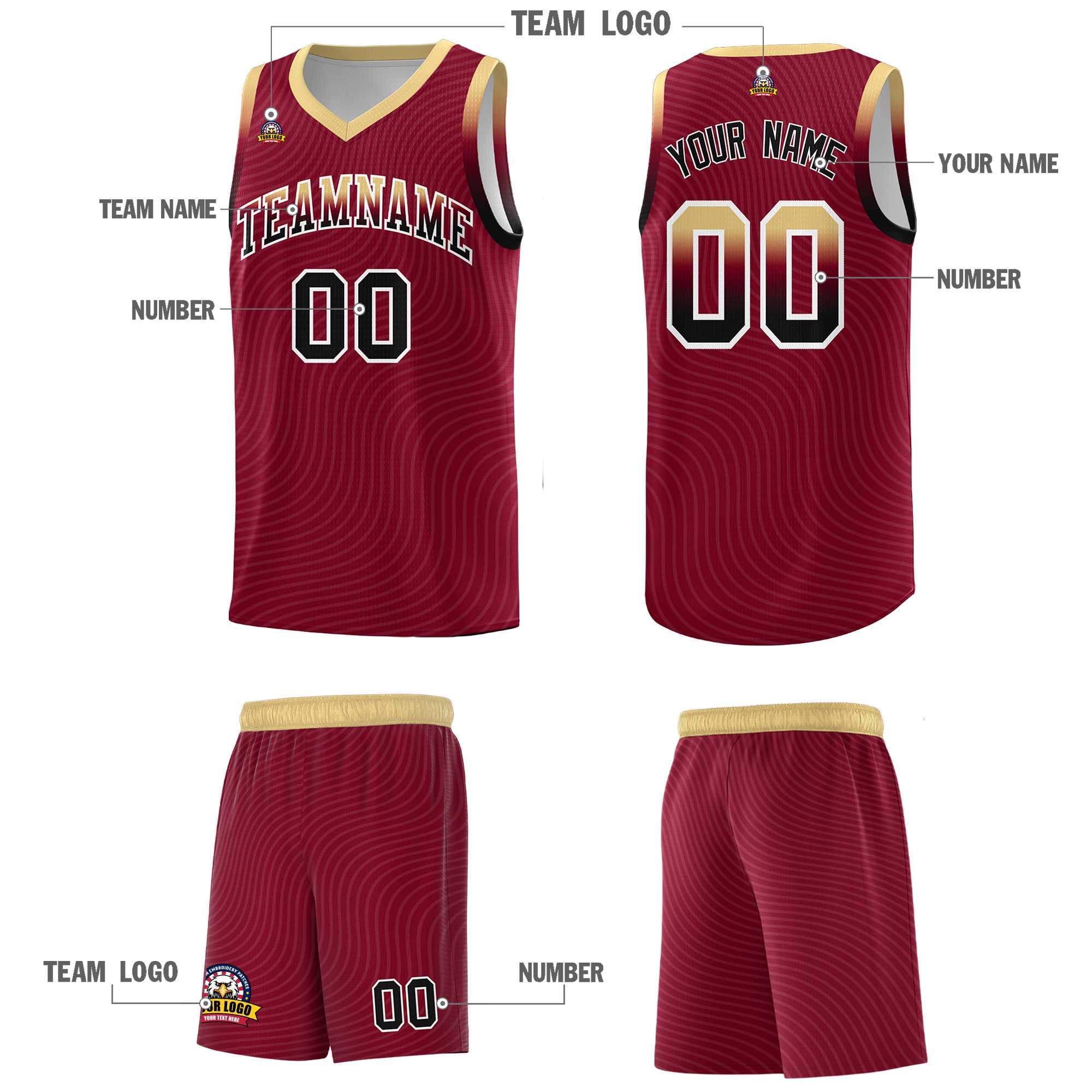 Custom Crimson Khaki Wave Pattern Sports Uniform Basketball Jersey