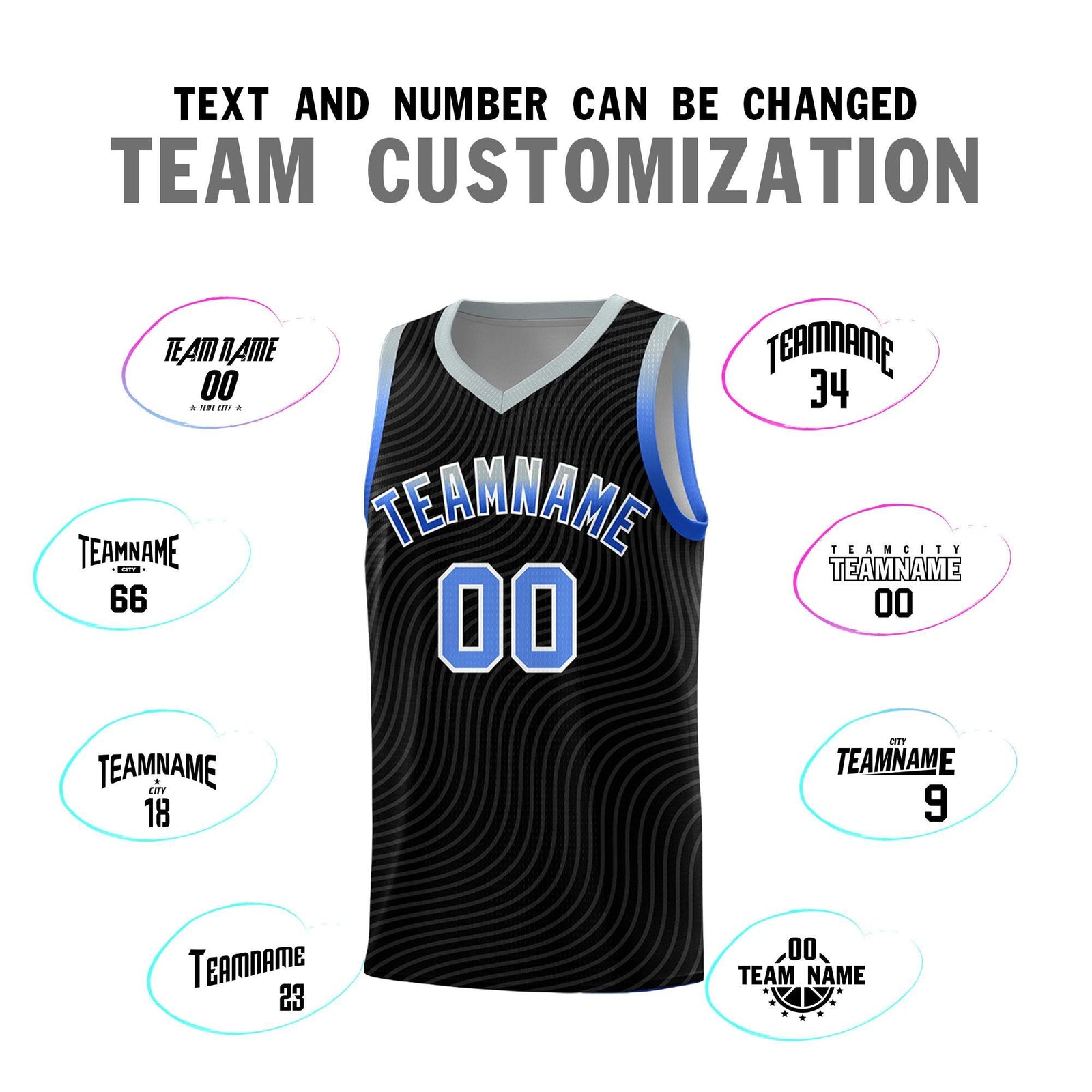 Custom Black Gray Wave Pattern Sports Uniform Basketball Jersey