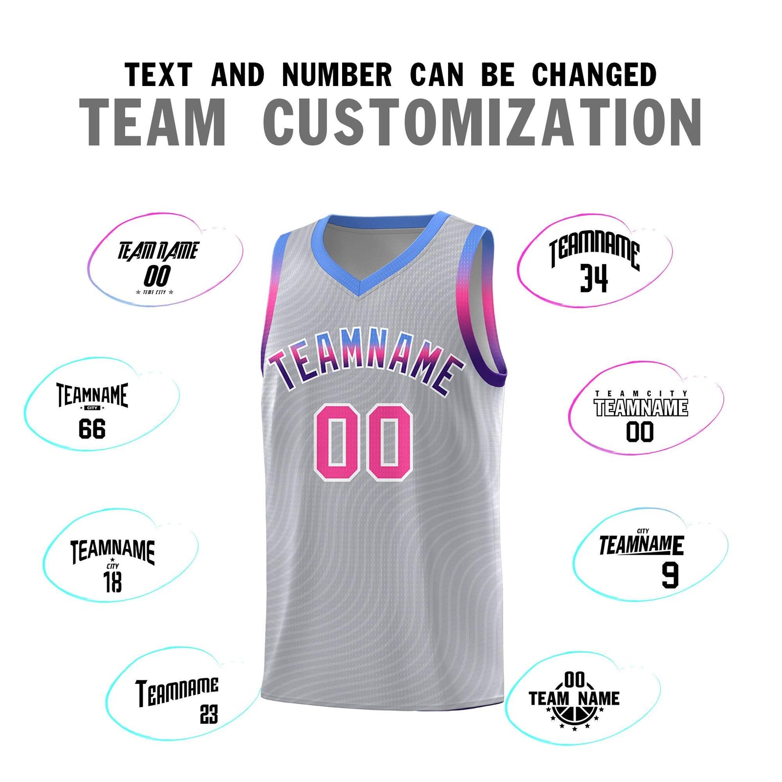 Custom Gray Light Blue Wave Pattern Sports Uniform Basketball Jersey