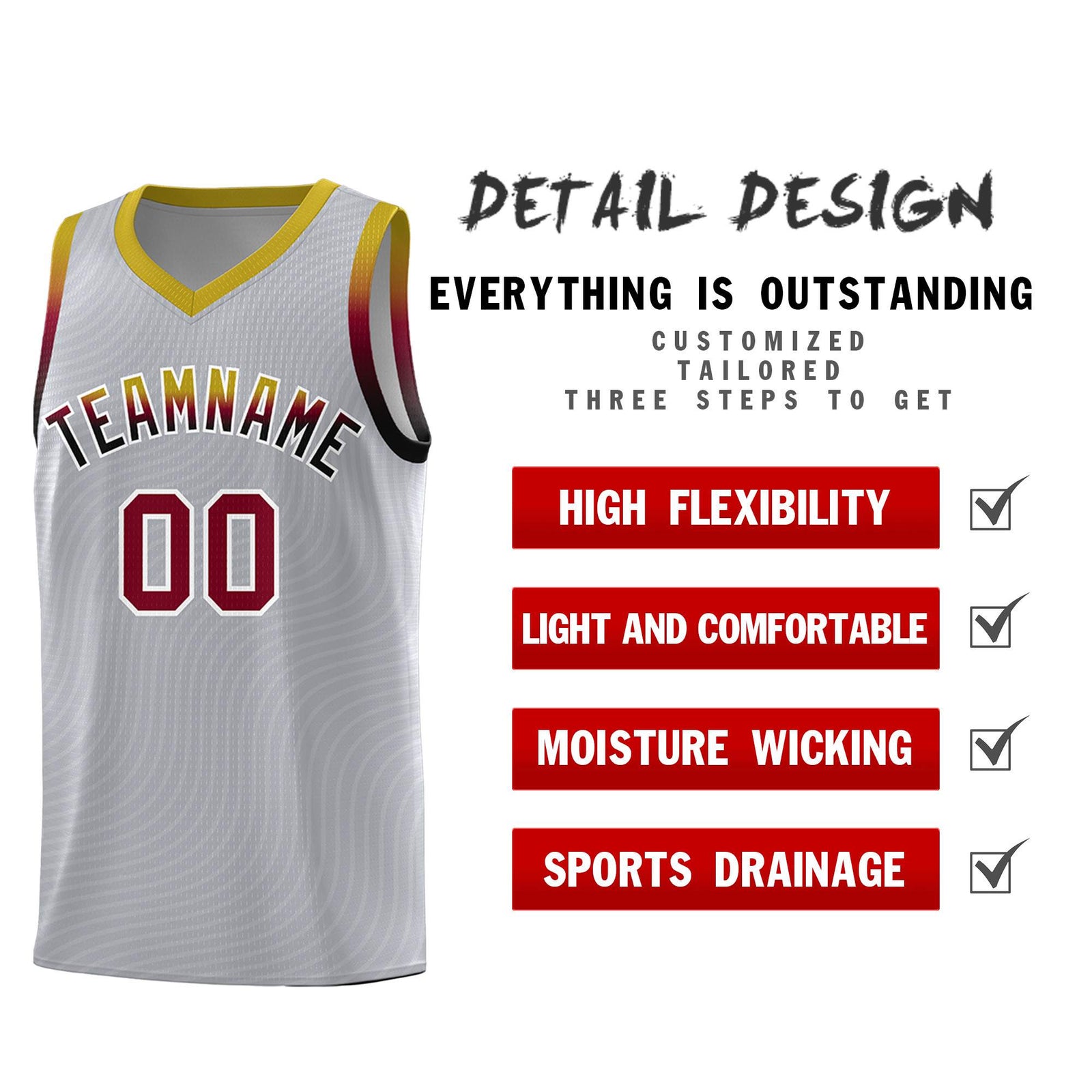 Custom Gray Old Gold Wave Pattern Sports Uniform Basketball Jersey