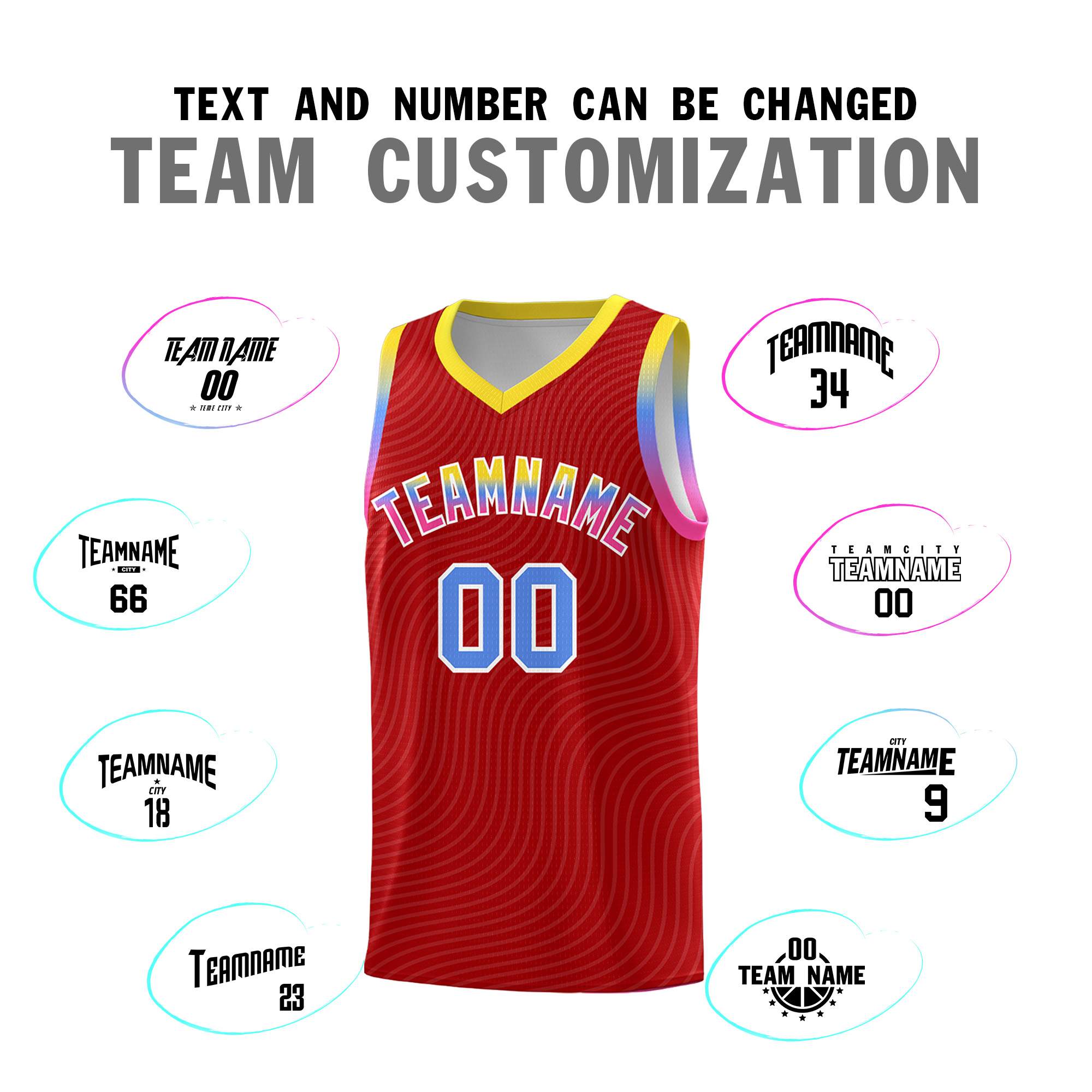 Custom Red Gold Wave Pattern Sports Uniform Basketball Jersey
