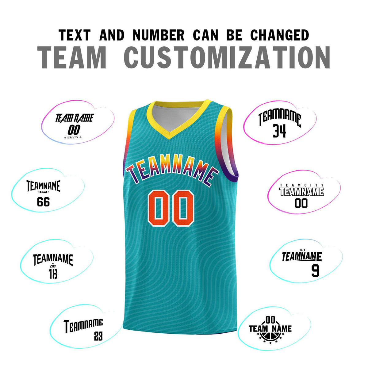 Custom Aqua Gold Wave Pattern Sports Uniform Basketball Jersey