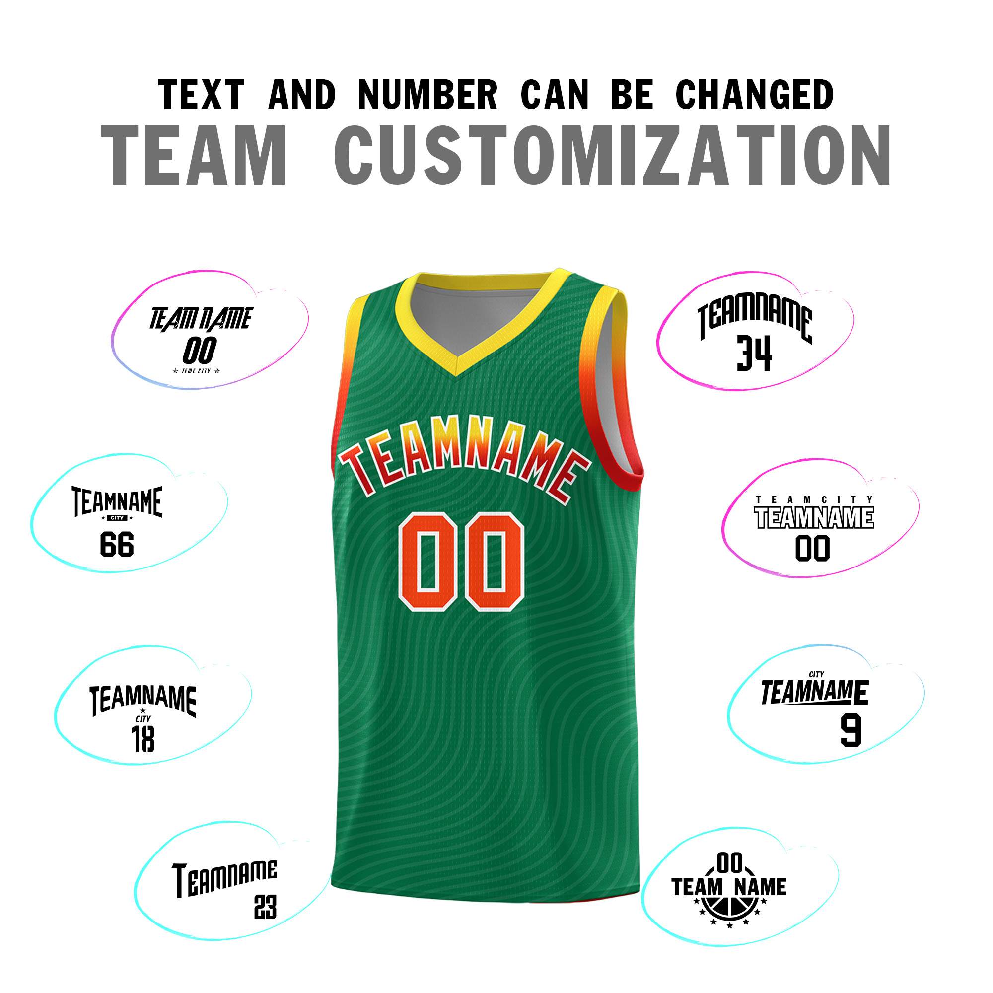 Custom Kelly Green Gold Wave Pattern Sports Uniform Basketball Jersey