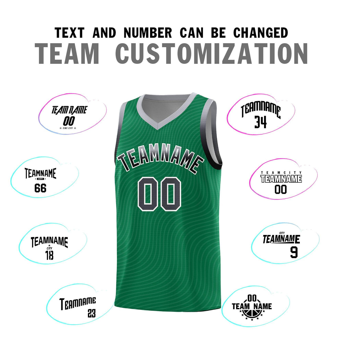 Custom Kelly Green Gray Wave Pattern Sports Uniform Basketball Jersey
