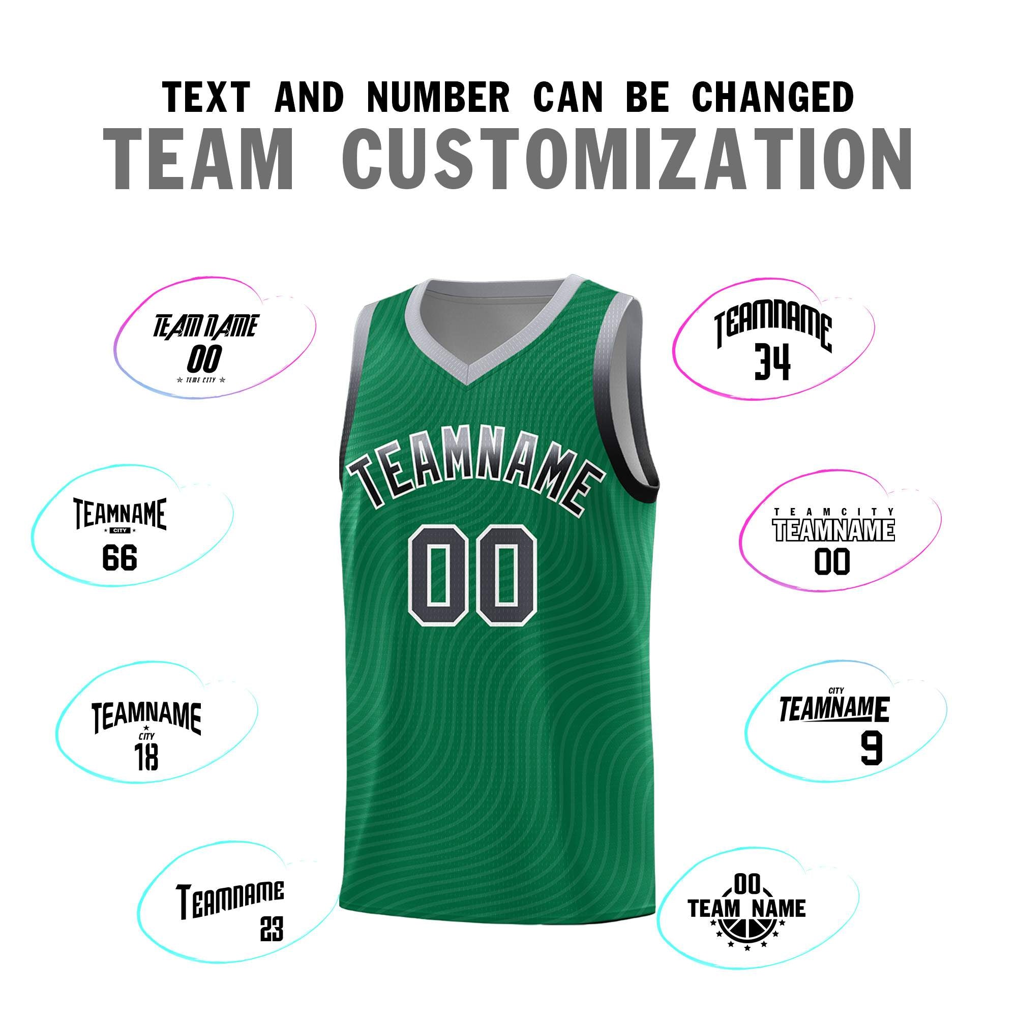 Custom Kelly Green Gray Wave Pattern Sports Uniform Basketball Jersey