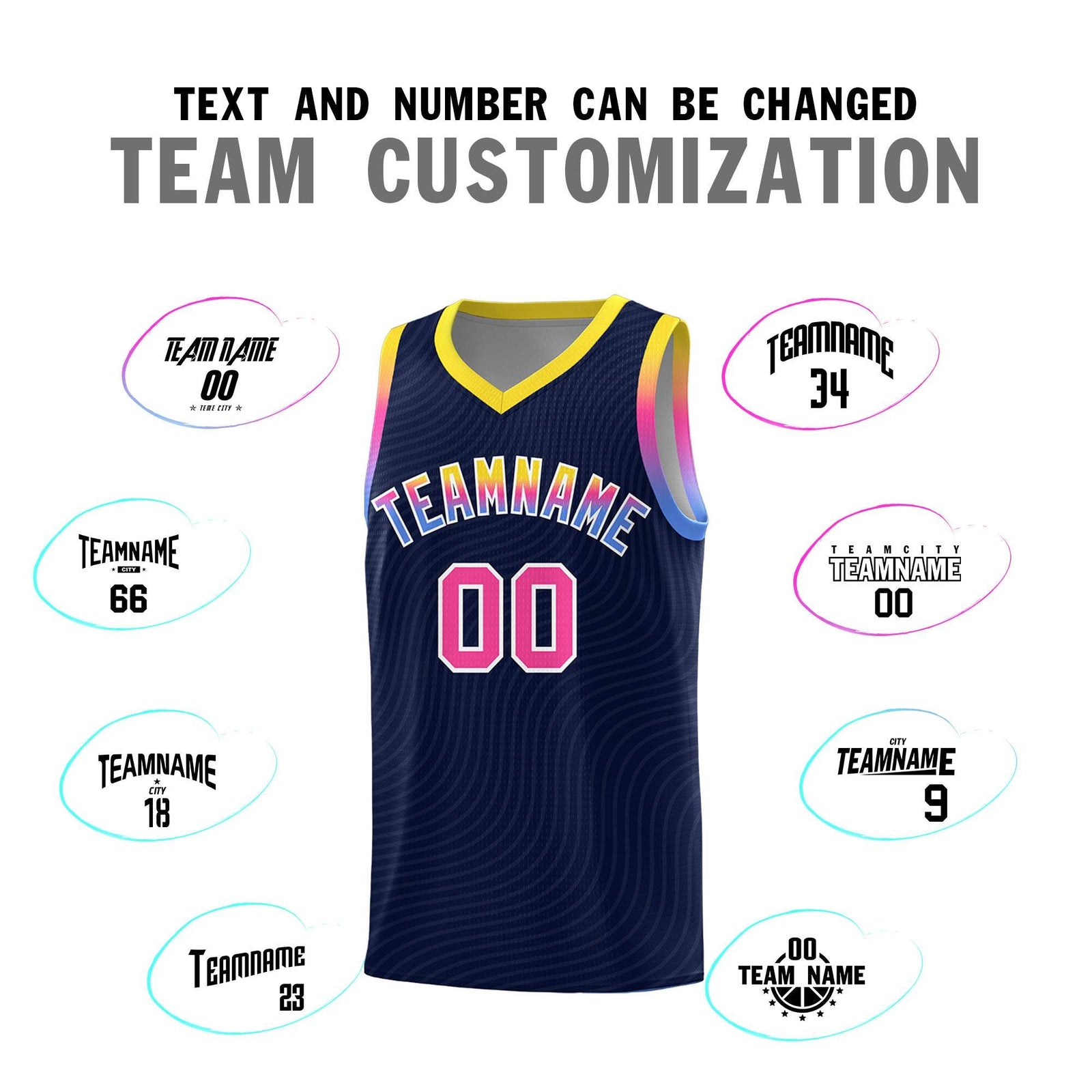 Custom Navy Gold Wave Pattern Sports Uniform Basketball Jersey