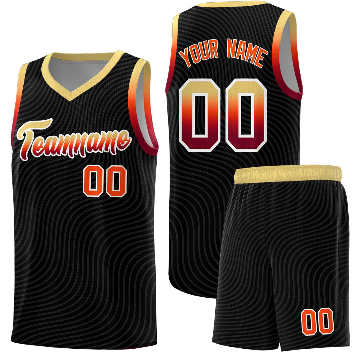 Custom Black Khaki Wave Pattern Sports Uniform Basketball Jersey