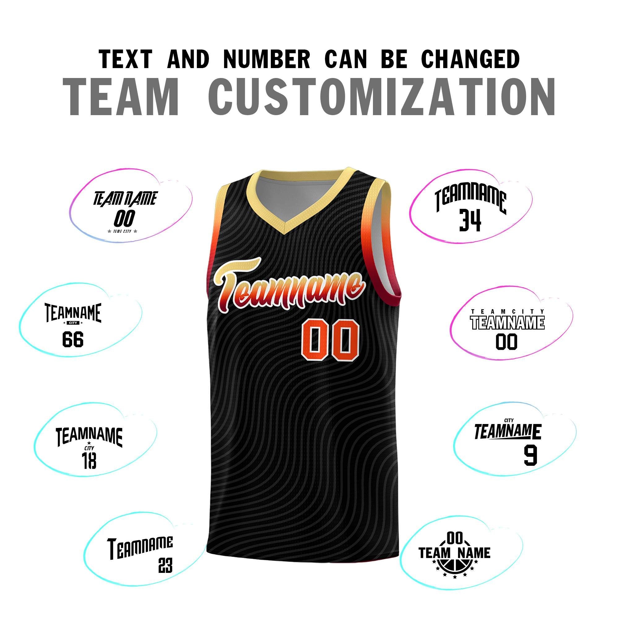 Custom Black Khaki Wave Pattern Sports Uniform Basketball Jersey