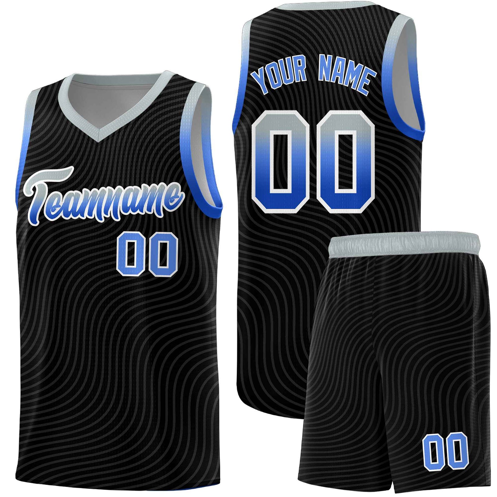 Custom Black Gray Wave Pattern Sports Uniform Basketball Jersey