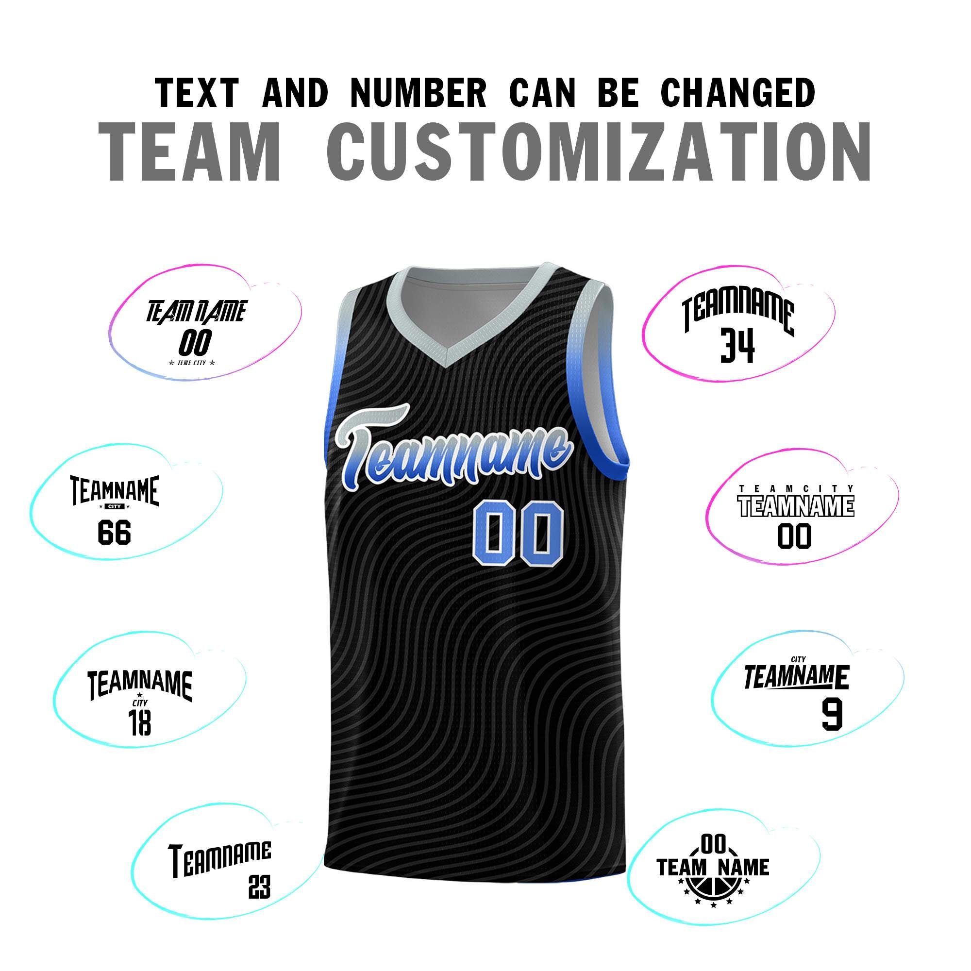 Custom Black Gray Wave Pattern Sports Uniform Basketball Jersey