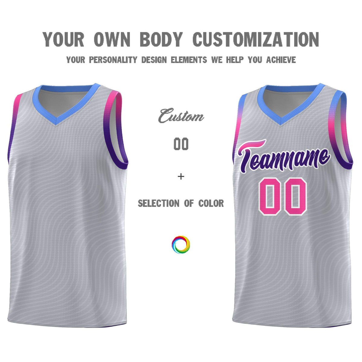 Custom Gray Light Blue Wave Pattern Sports Uniform Basketball Jersey