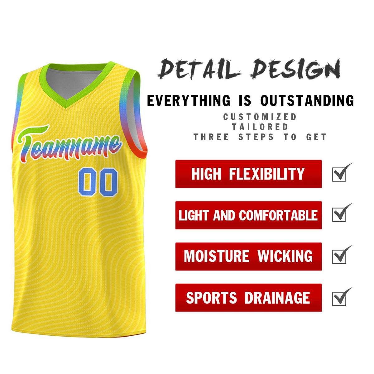 Custom Gold Neon Green Wave Pattern Sports Uniform Basketball Jersey