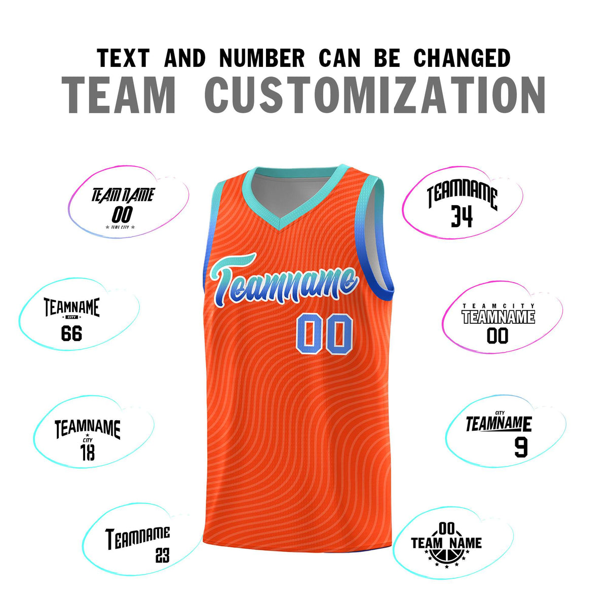 Custom Orange Bright Green Wave Pattern Sports Uniform Basketball Jersey