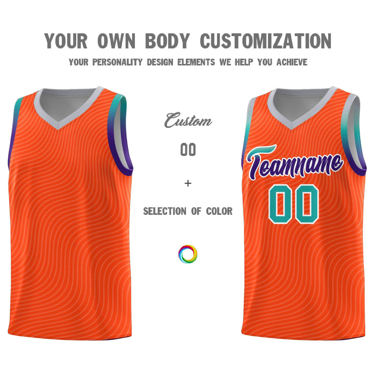 Custom Orange Gray Wave Pattern Sports Uniform Basketball Jersey