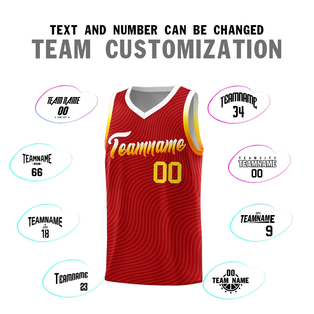 Custom Red White Wave Pattern Sports Uniform Basketball Jersey