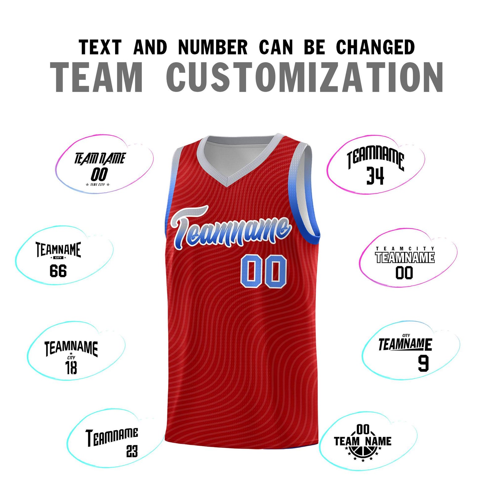 Custom Red Gray Wave Pattern Sports Uniform Basketball Jersey