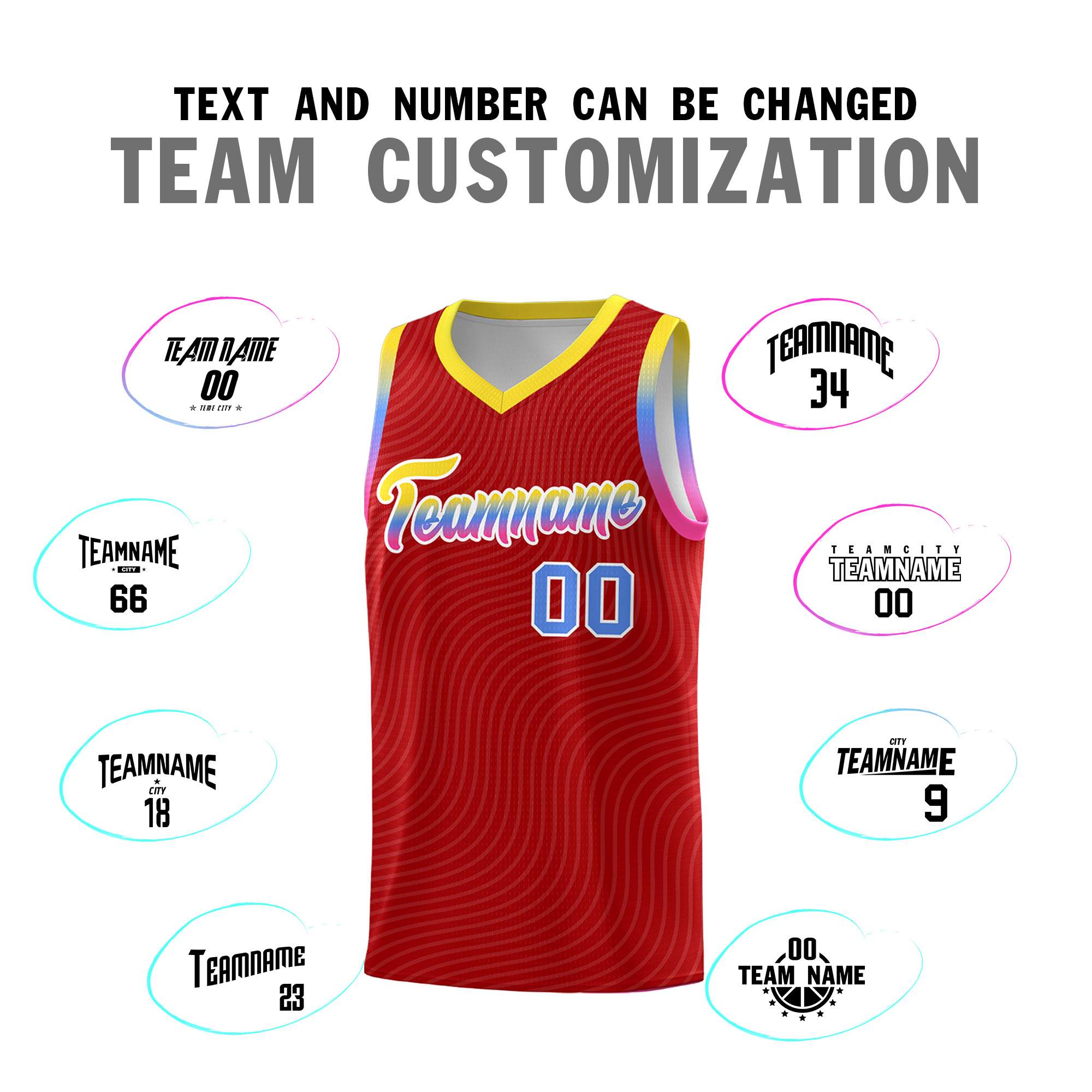 Custom Red Gold Wave Pattern Sports Uniform Basketball Jersey