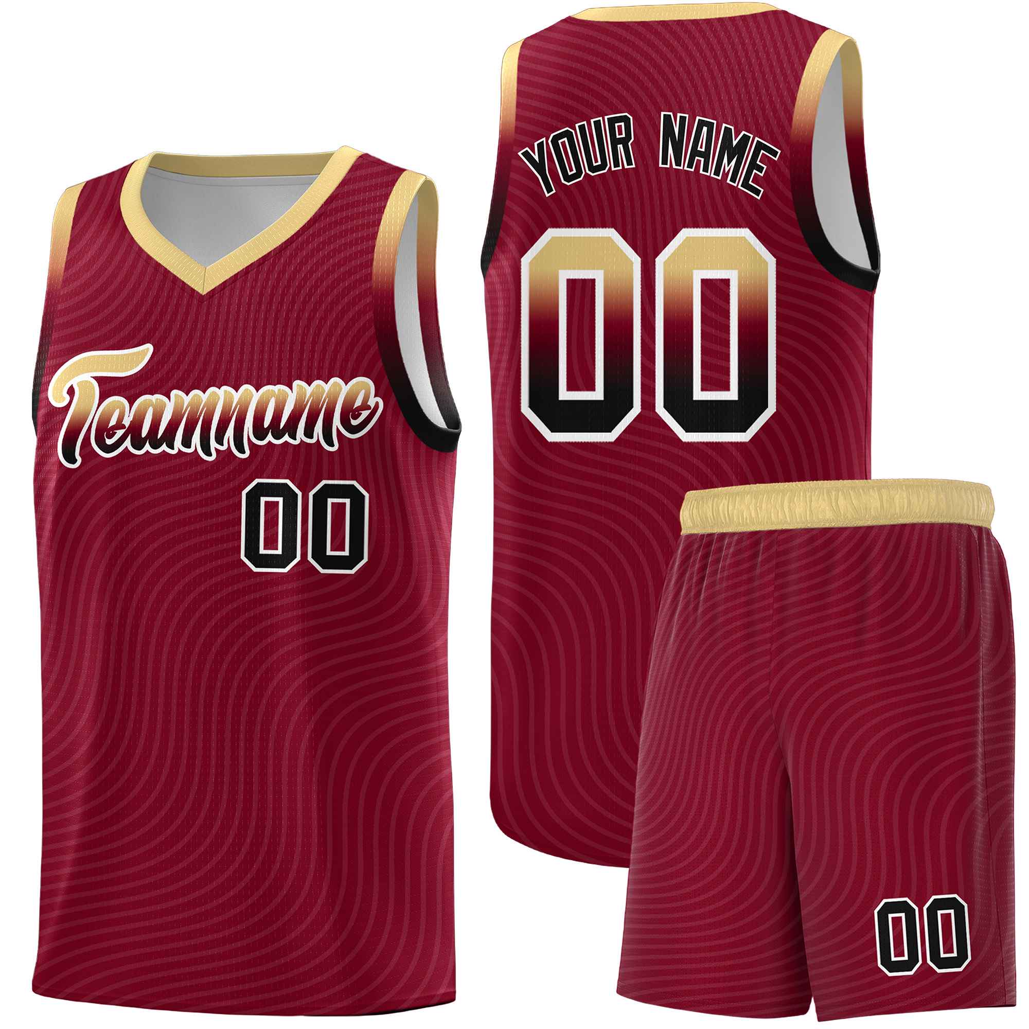 Custom Crimson Khaki Wave Pattern Sports Uniform Basketball Jersey