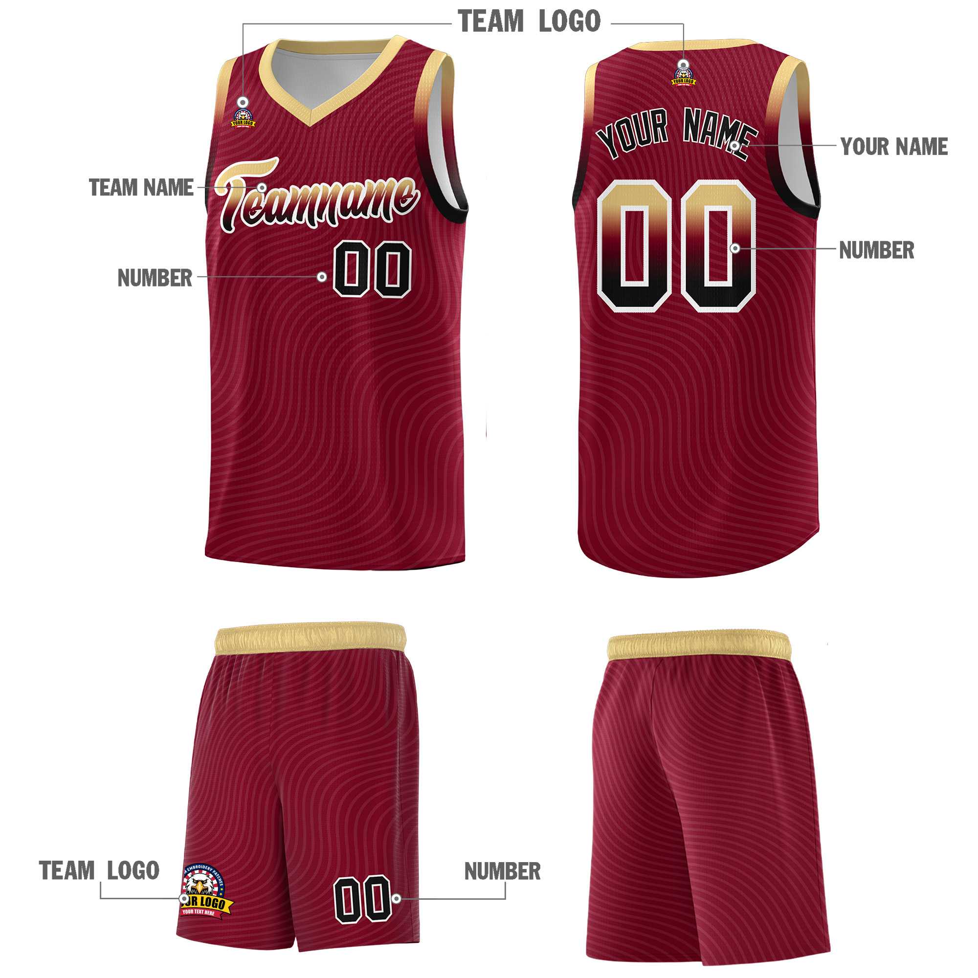 Custom Crimson Khaki Wave Pattern Sports Uniform Basketball Jersey