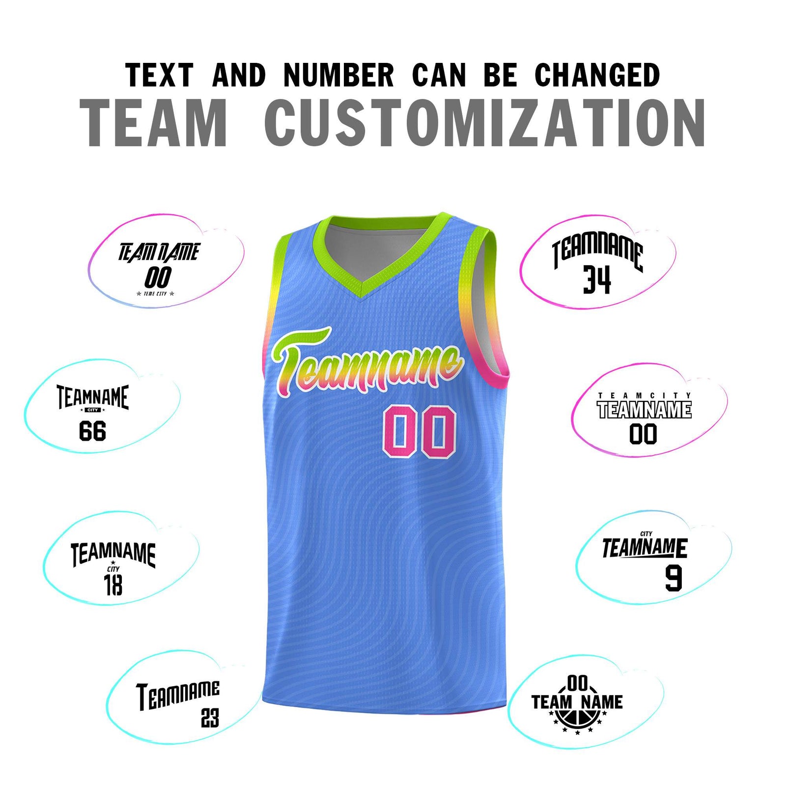 Custom Light Blue Neon Green Wave Pattern Sports Uniform Basketball Jersey