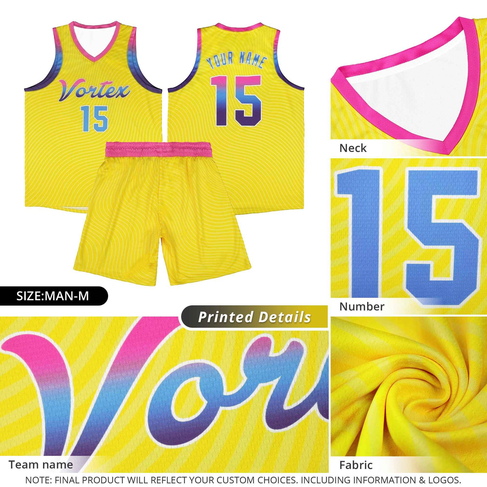 Custom Gold Bright Green Wave Pattern Sports Uniform Basketball Jersey