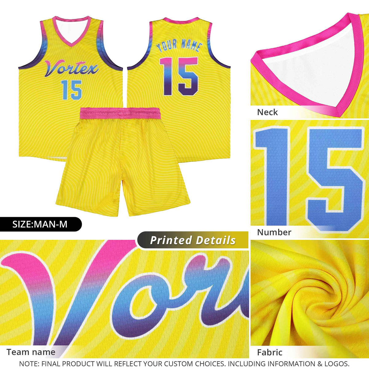Custom Gold Pink Wave Pattern Sports Uniform Basketball Jersey