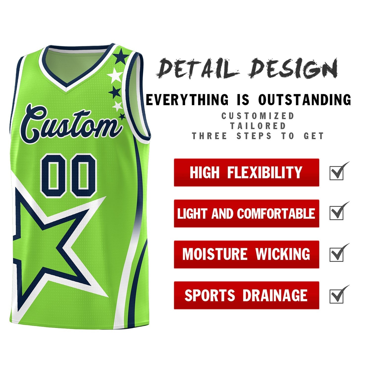 Custom Neon Green Shoulder Stars Graffiti Pattern Sets Basketball Jersey
