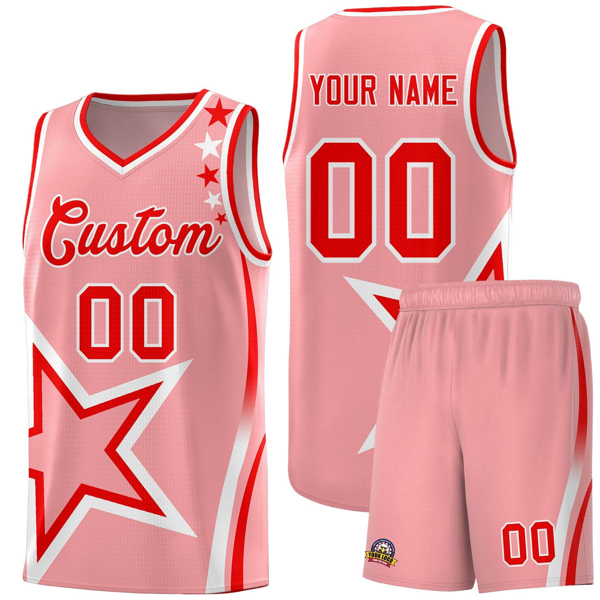 Custom Light Pink Shoulder Stars Graffiti Pattern Sets Basketball Jersey
