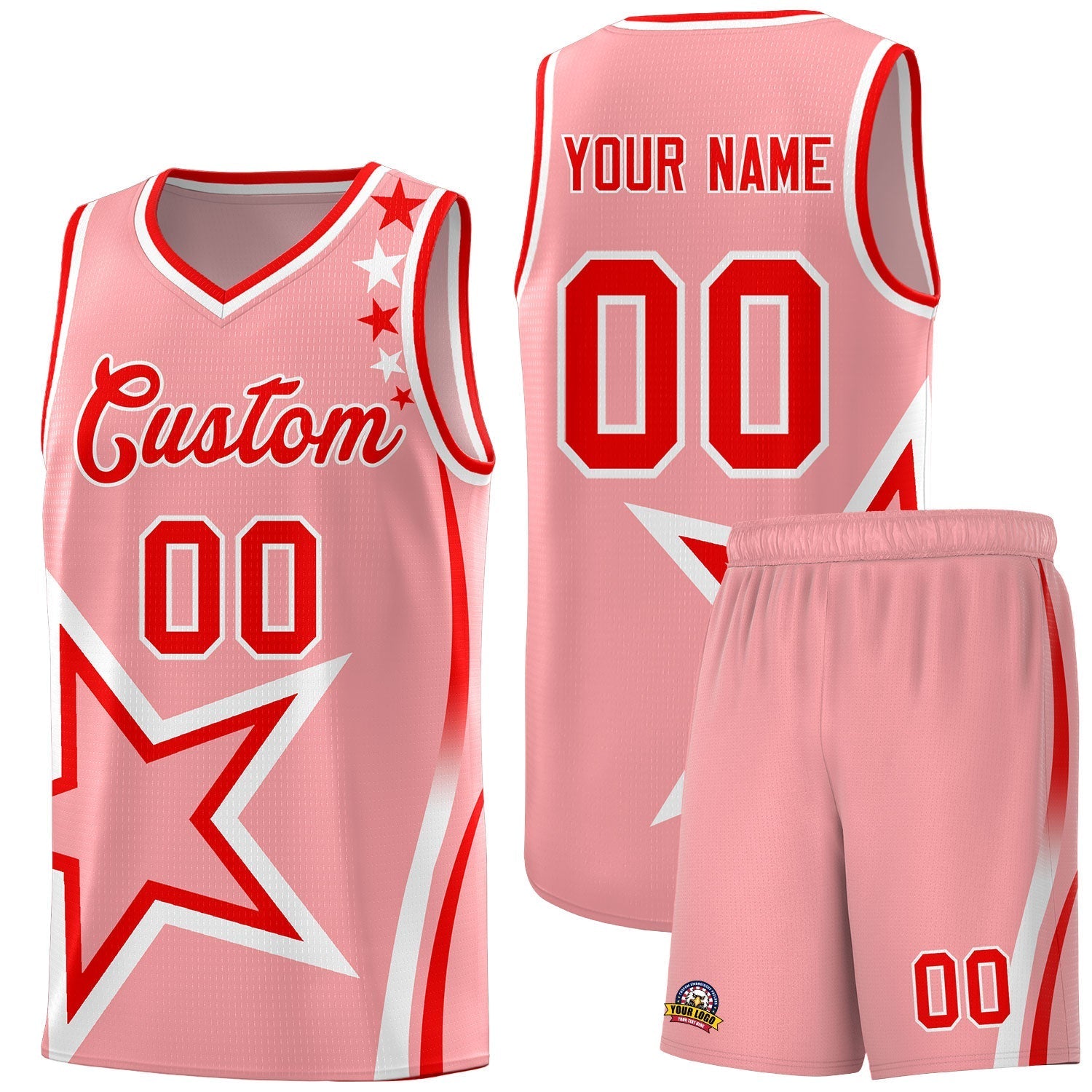 Custom Light Pink Shoulder Stars Graffiti Pattern Sets Basketball Jersey