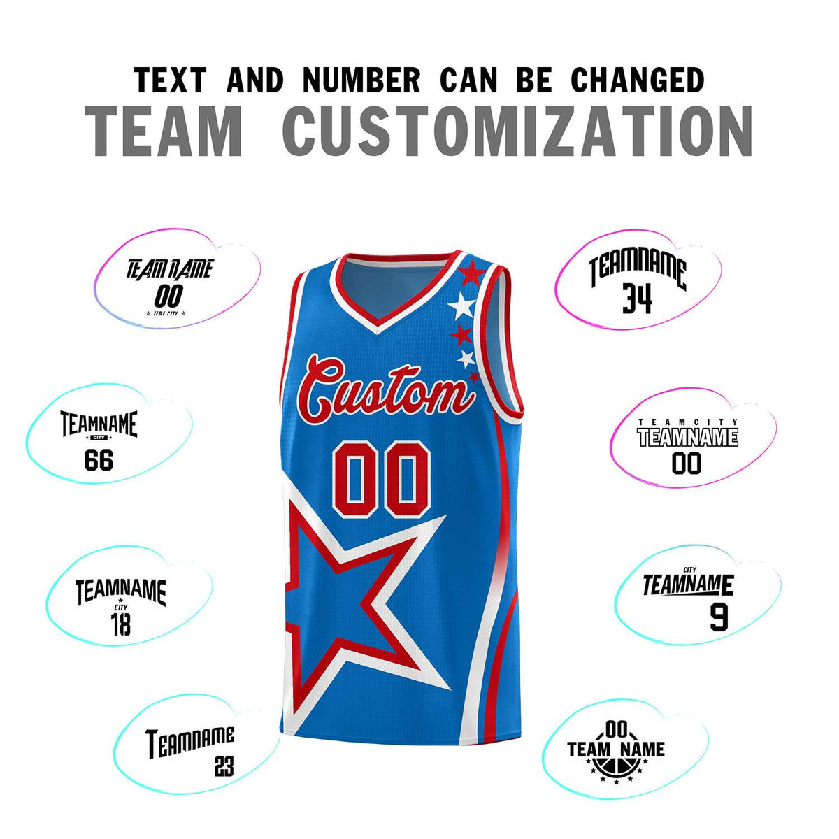 Custom Blue Shoulder Stars Graffiti Pattern Sets Basketball Jersey
