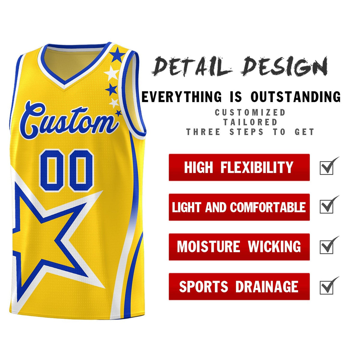 Custom Gold Shoulder Stars Graffiti Pattern Sets Basketball Jersey