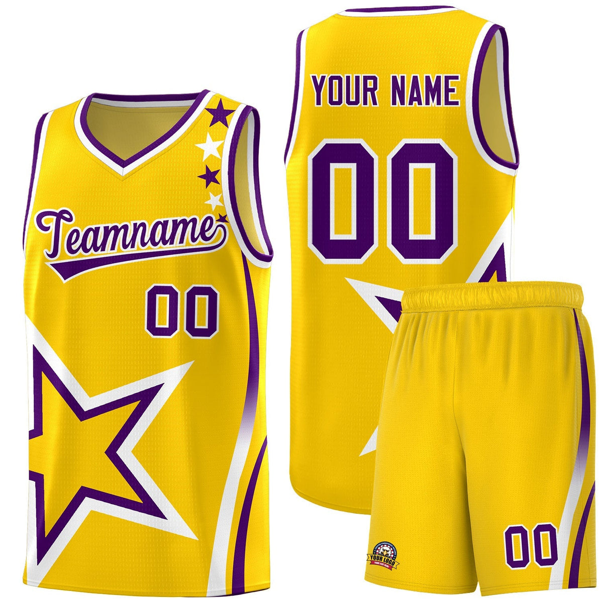 Custom Gold Shoulder Stars Graffiti Pattern Sets Basketball Jersey