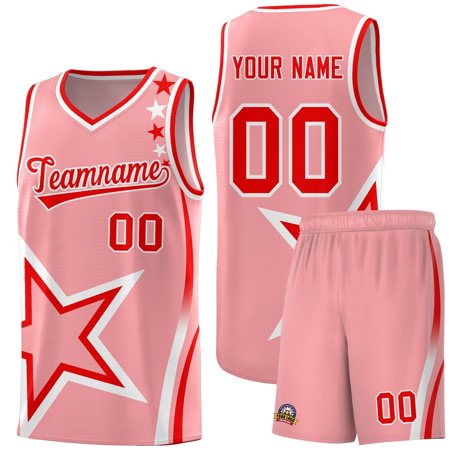 Custom Light Pink Shoulder Stars Graffiti Pattern Sets Basketball Jersey