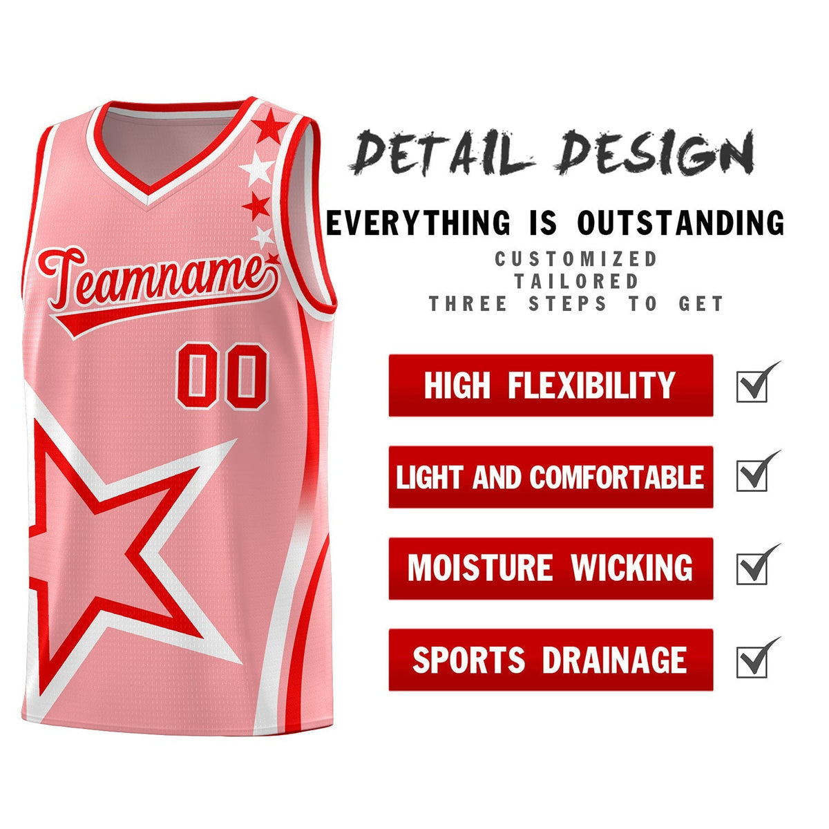 Custom Light Pink Shoulder Stars Graffiti Pattern Sets Basketball Jersey