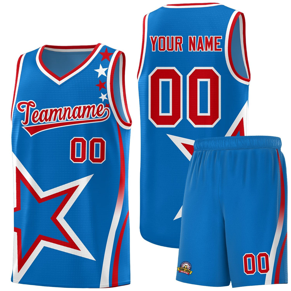 Custom Blue Shoulder Stars Graffiti Pattern Sets Basketball Jersey