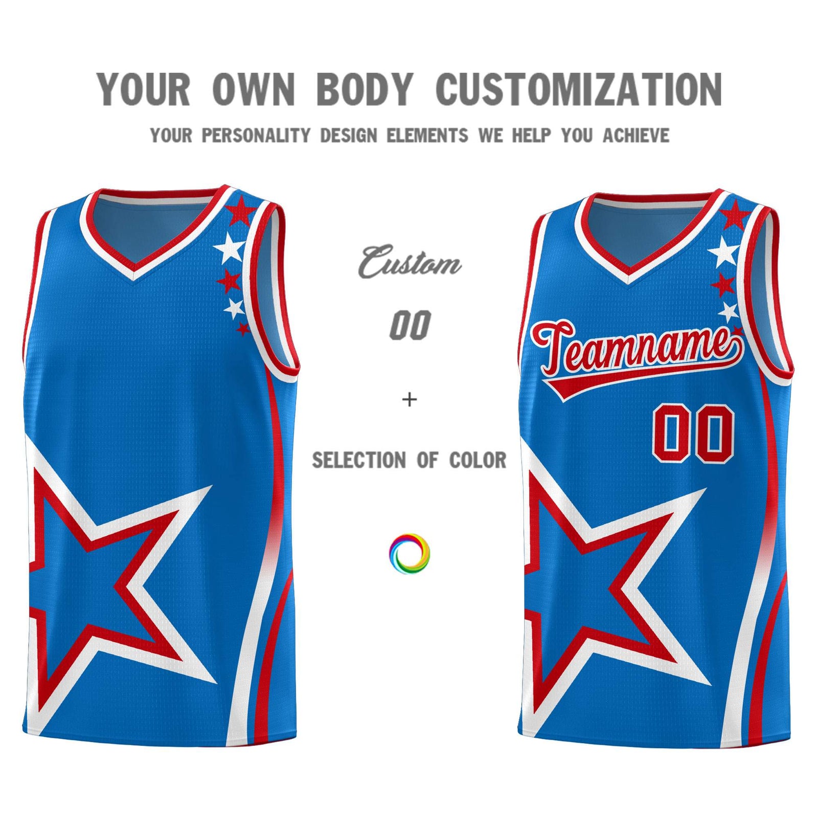 Custom Blue Shoulder Stars Graffiti Pattern Sets Basketball Jersey