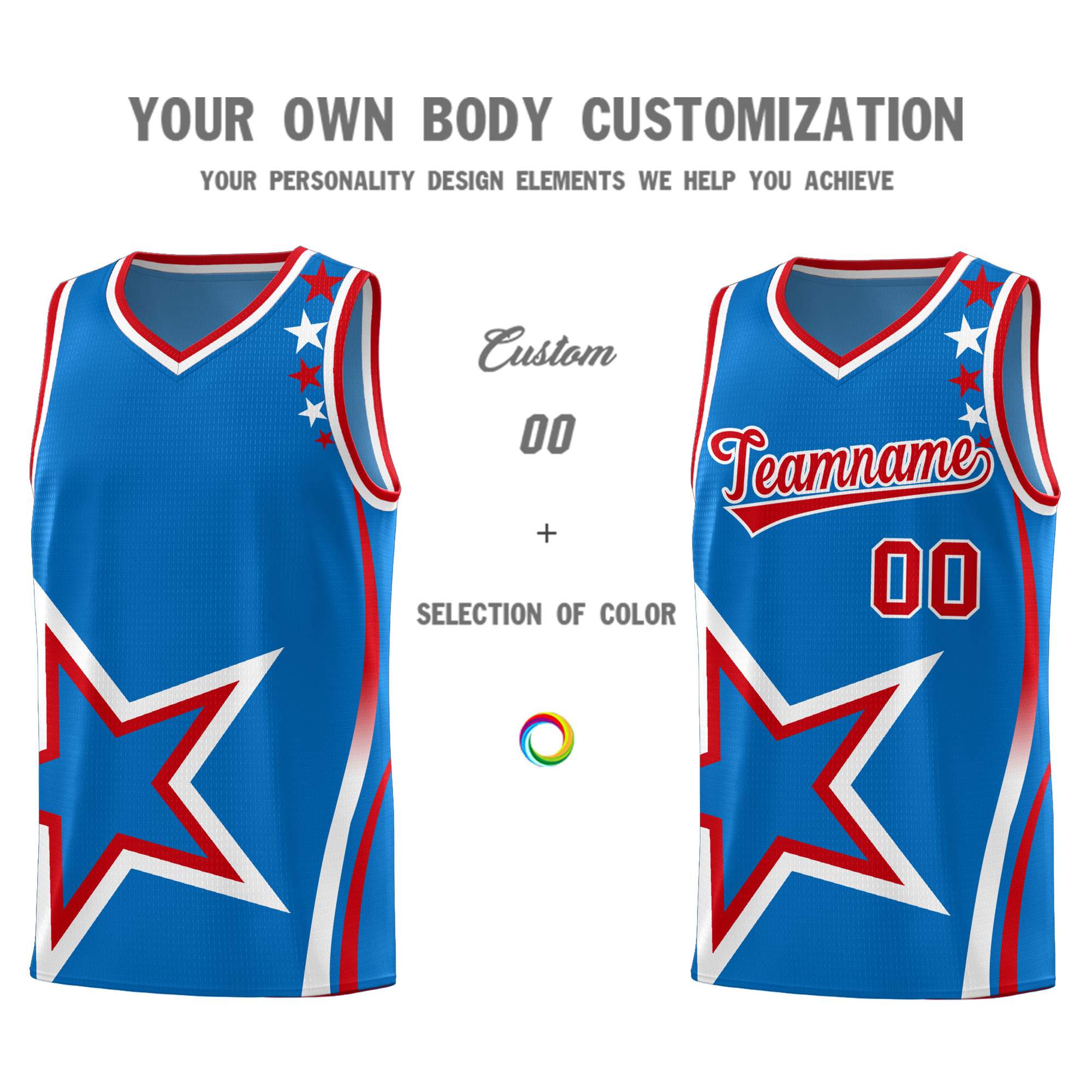 Custom Blue Shoulder Stars Graffiti Pattern Sets Basketball Jersey