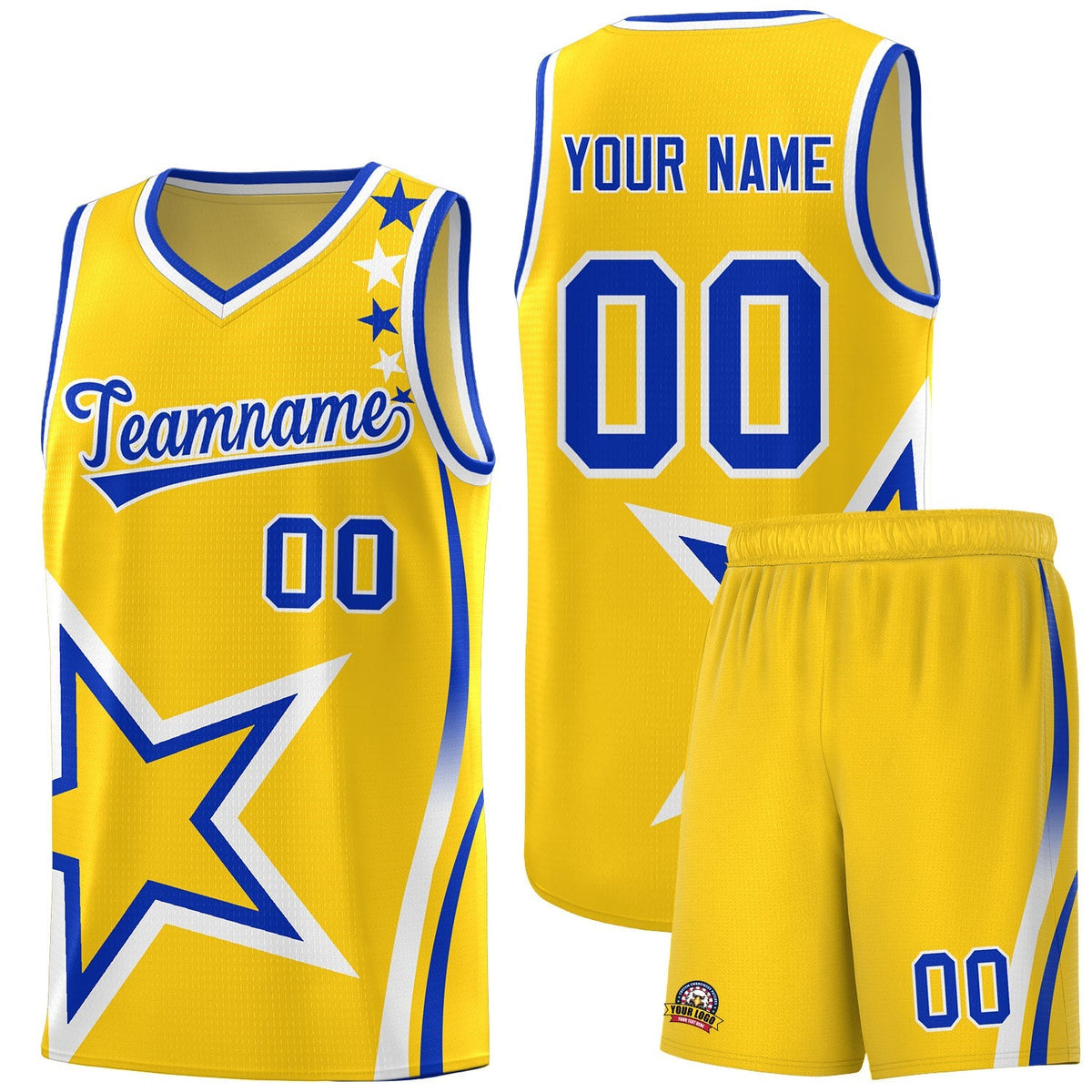 Custom Gold Shoulder Stars Graffiti Pattern Sets Basketball Jersey