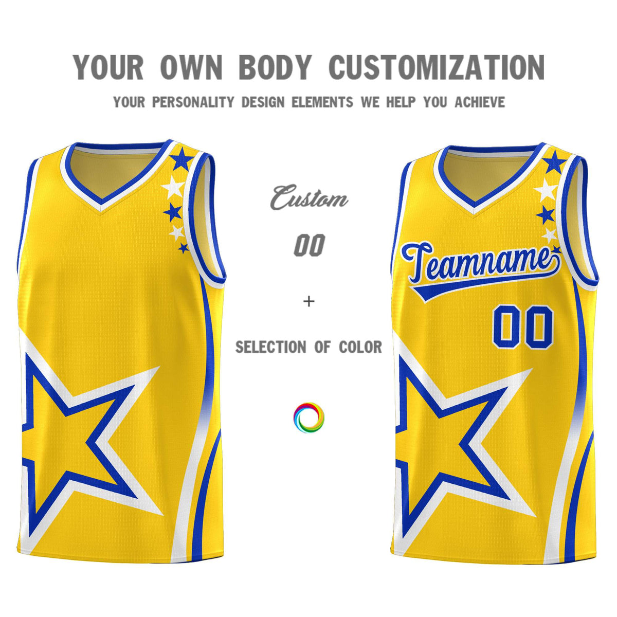 Custom Gold Shoulder Stars Graffiti Pattern Sets Basketball Jersey