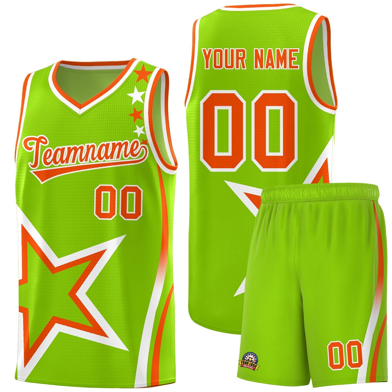 Custom Neon Green Shoulder Stars Graffiti Pattern Sets Basketball Jersey