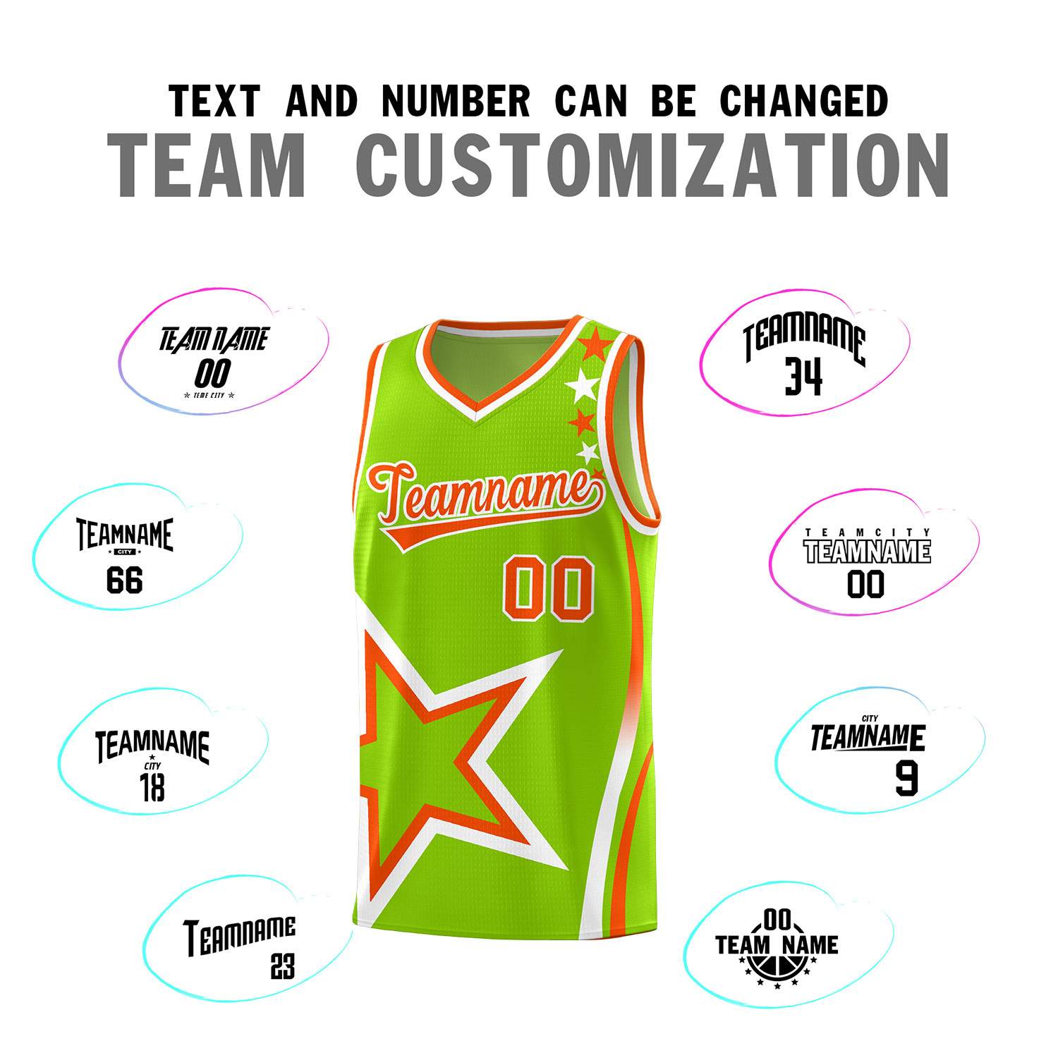 Custom Neon Green Shoulder Stars Graffiti Pattern Sets Basketball Jersey