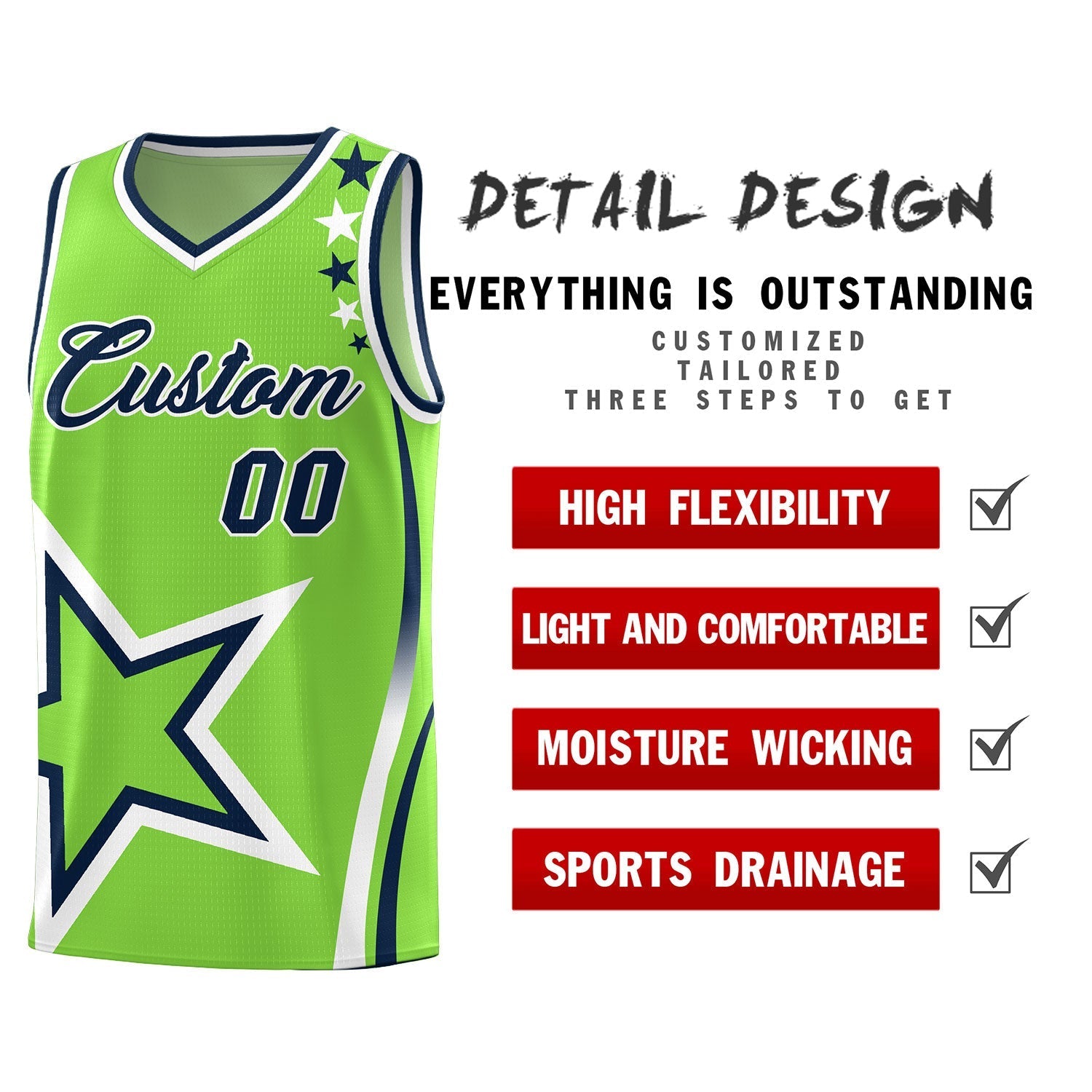 Custom Neon Green Shoulder Stars Graffiti Pattern Sets Basketball Jersey
