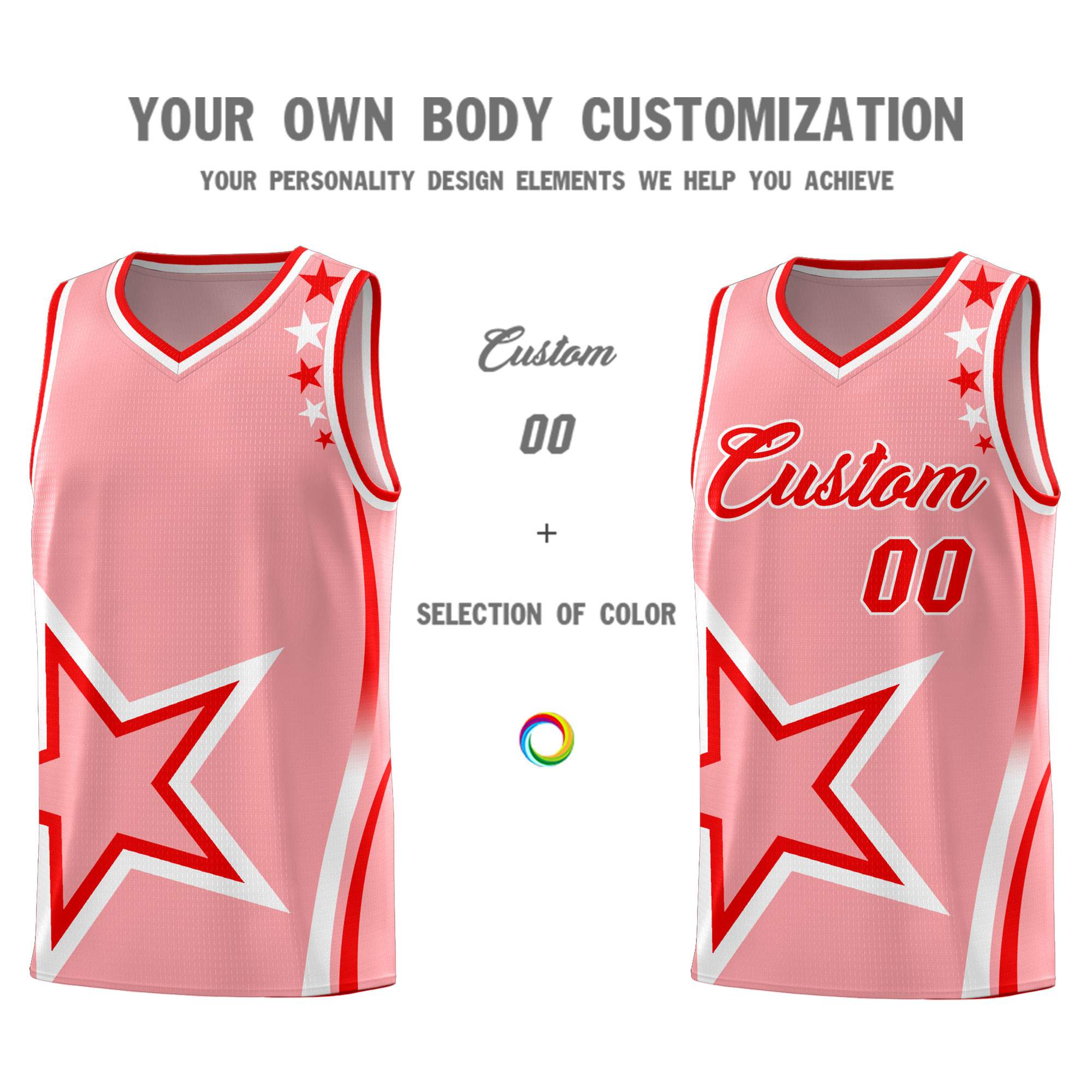 Custom Light Pink Shoulder Stars Graffiti Pattern Sets Basketball Jersey