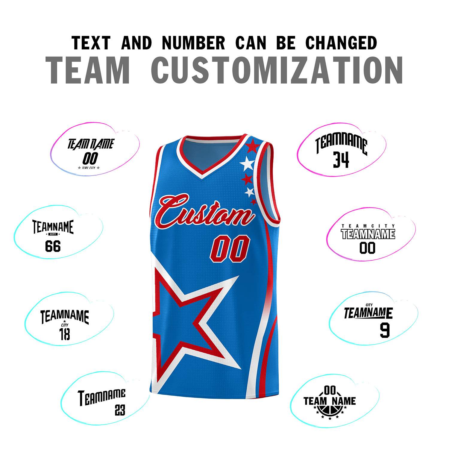 Custom Blue Shoulder Stars Graffiti Pattern Sets Basketball Jersey