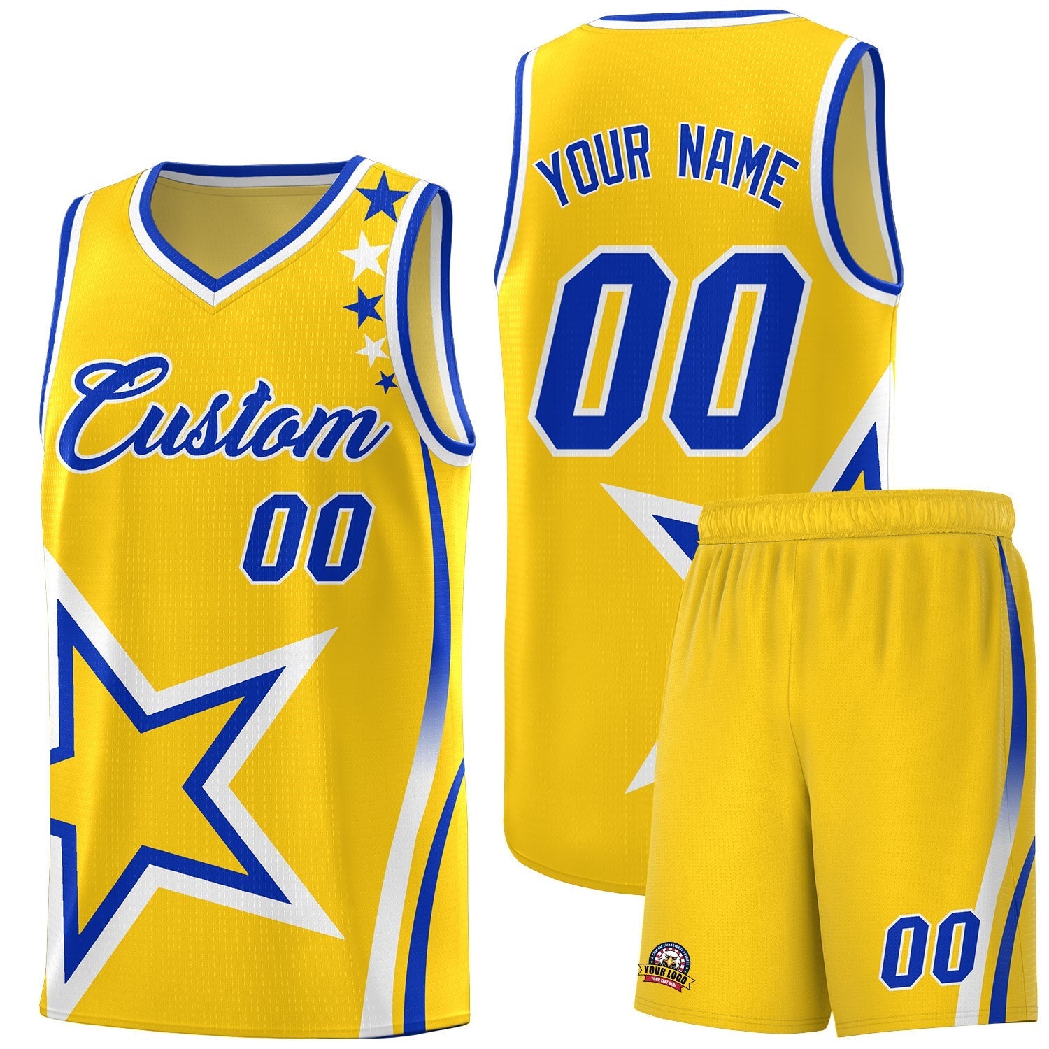 Custom Gold Shoulder Stars Graffiti Pattern Sets Basketball Jersey
