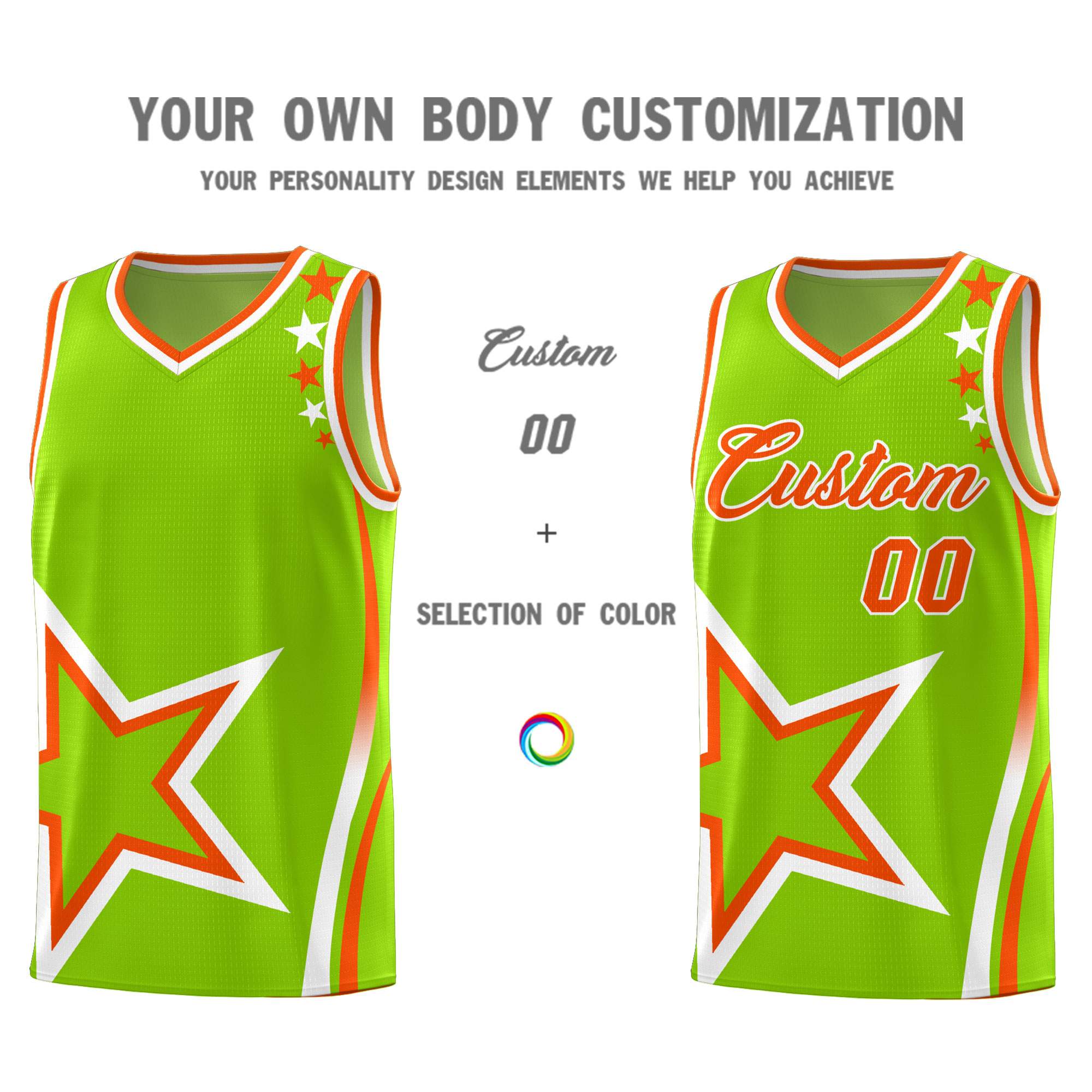 Custom Neon Green Shoulder Stars Graffiti Pattern Sets Basketball Jersey